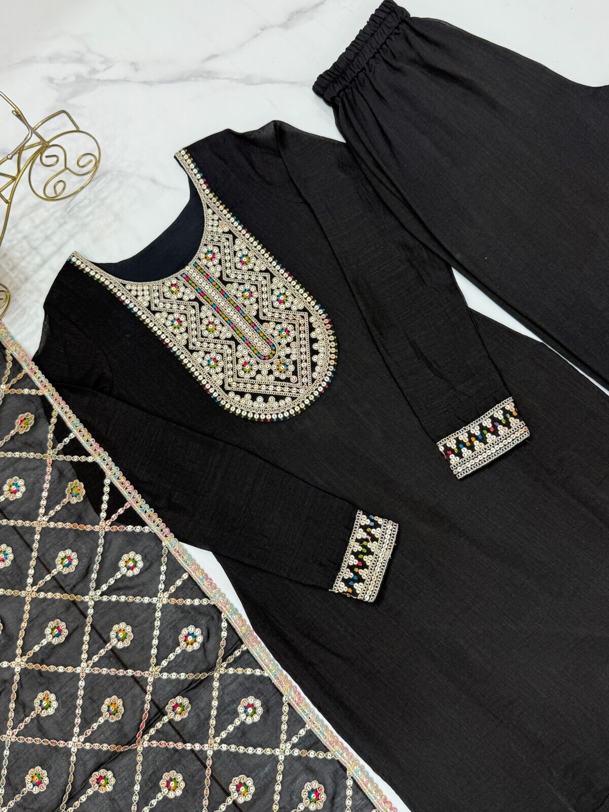 Designer Embroidered Vichitra Silk Salwar Kameez Set – Party & Wedding Wear