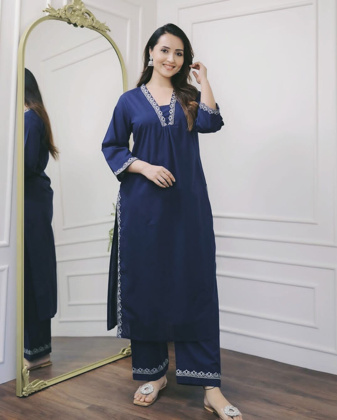 Designer Floral casual Khadi Cotton Salwar Suit Indian Women Kurti Pant 2 pcs