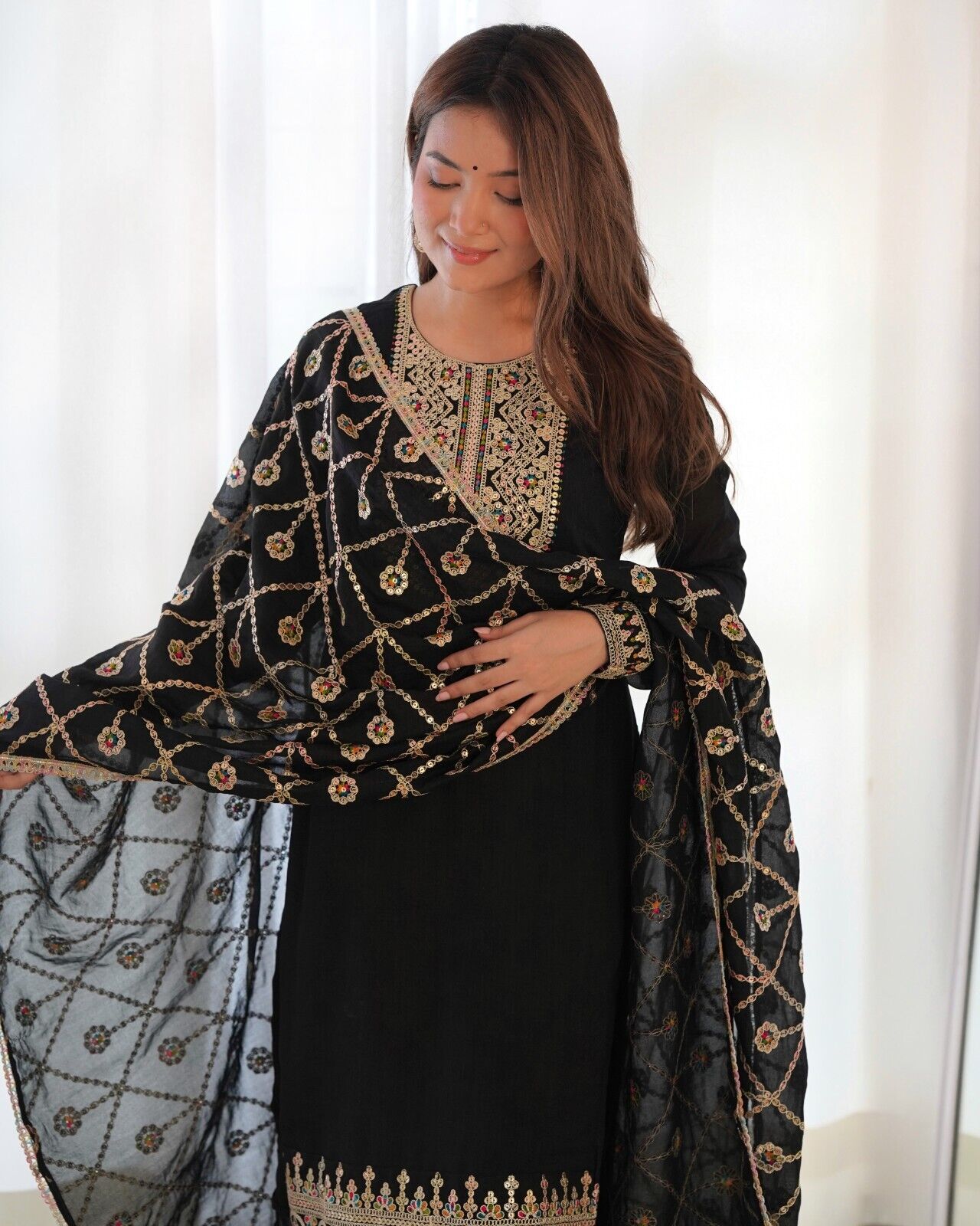 Designer Embroidered Vichitra Silk Salwar Kameez Set – Party & Wedding Wear