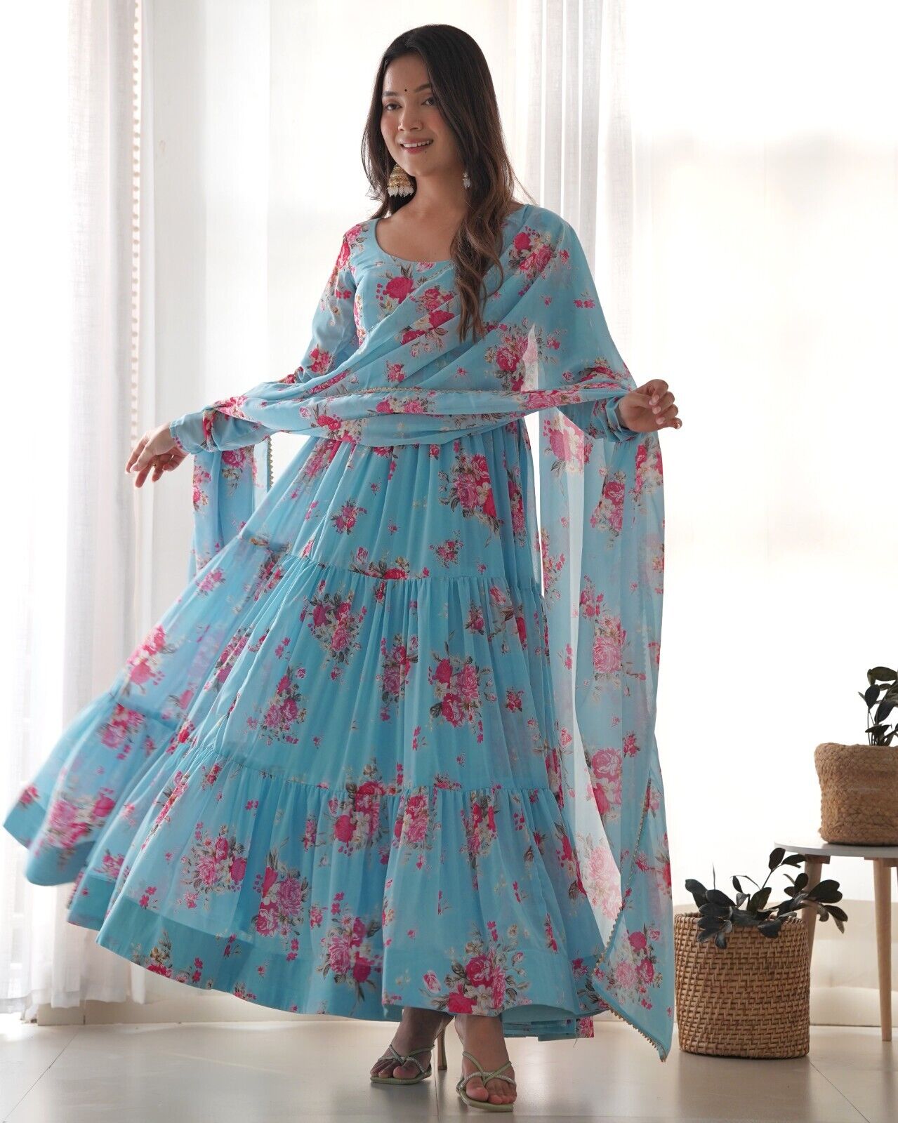 Georgette Full Floral Anarkali Gown Suit – Perfect for Festive Occasions