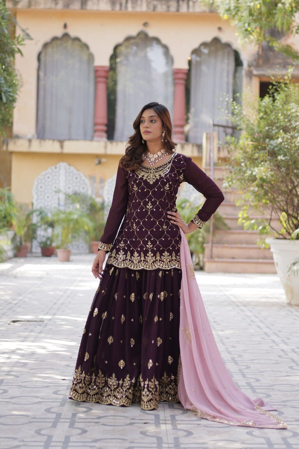 Georgette readymade Indian Pakistani Salwar Kameez Set – Palazzo Kurti Dupatta