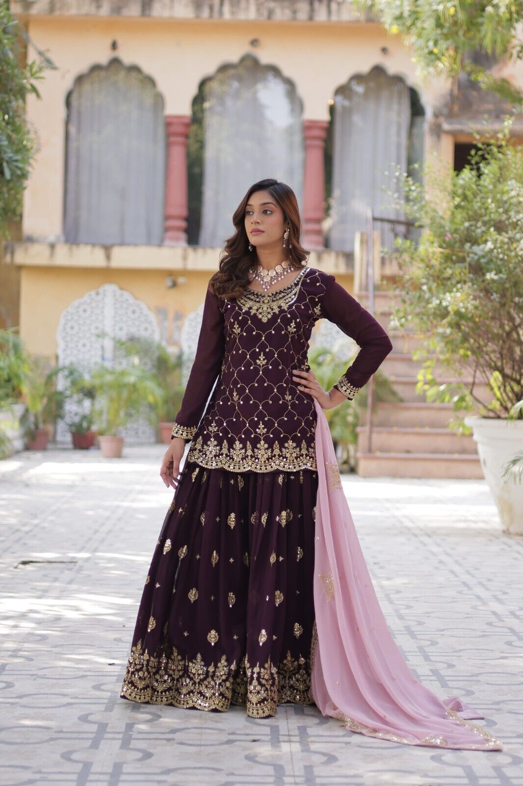 Georgette readymade Indian Pakistani Salwar Kameez Set – Palazzo Kurti Dupatta