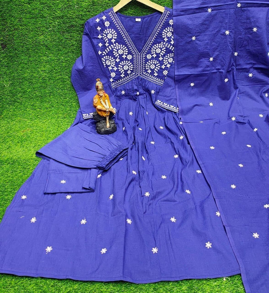 Embroidered cotton  Flared Anarkali Glown Full Length  Kurta,suit 3Pc Set indian