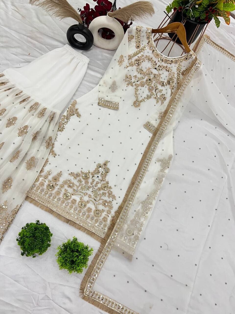Pakistani Indian Wedding Sharara Suit with Designer Kurti - Eid Collection