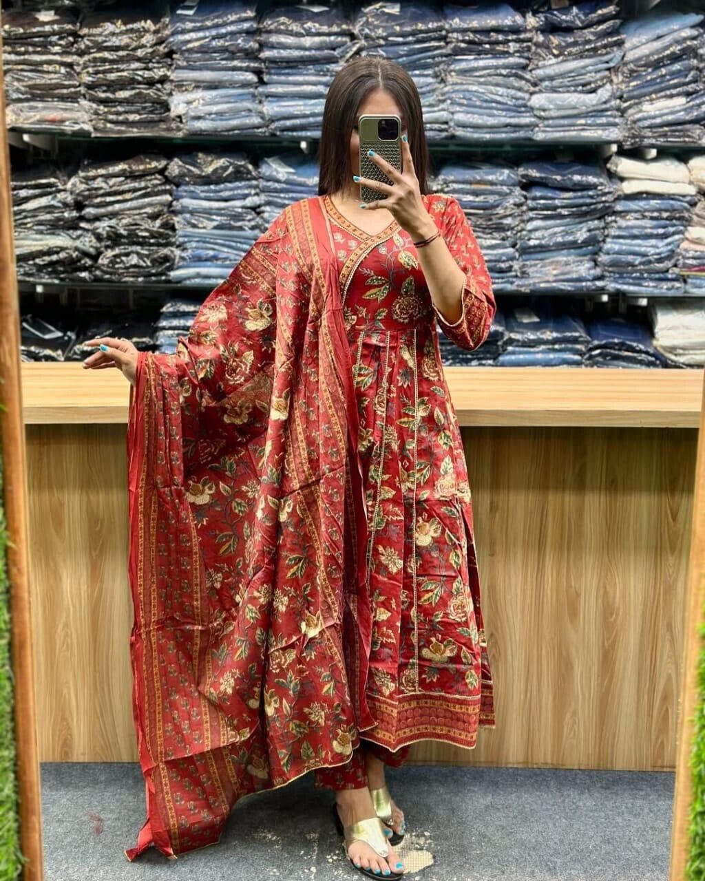 Cotton Beautiful Anarkali Kurti Suit Dress Indian Bollywood Ethnic Kurta Pant