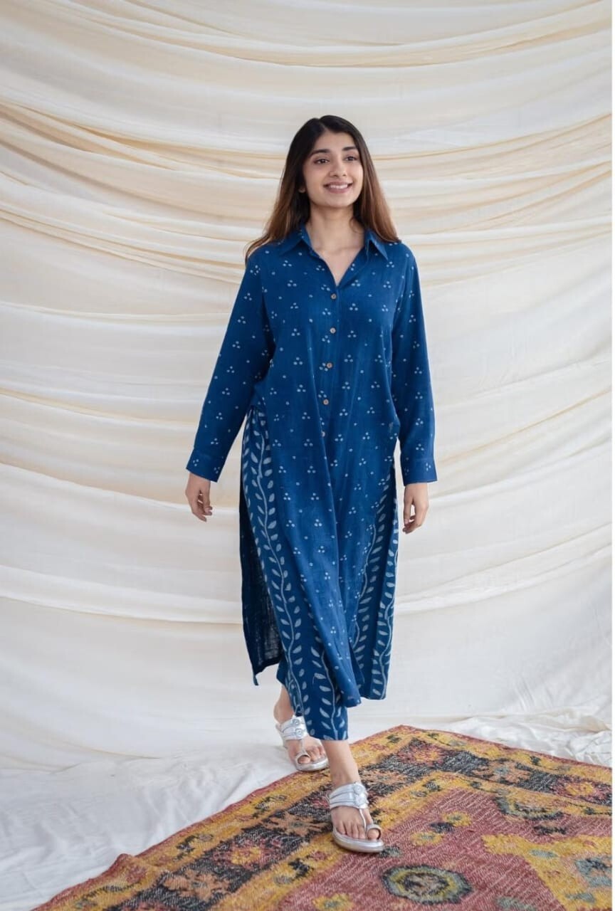 Cotton 2 Pcs  Women Designer Kurta Pant Set Indian Bollywood Party Wear Kurti