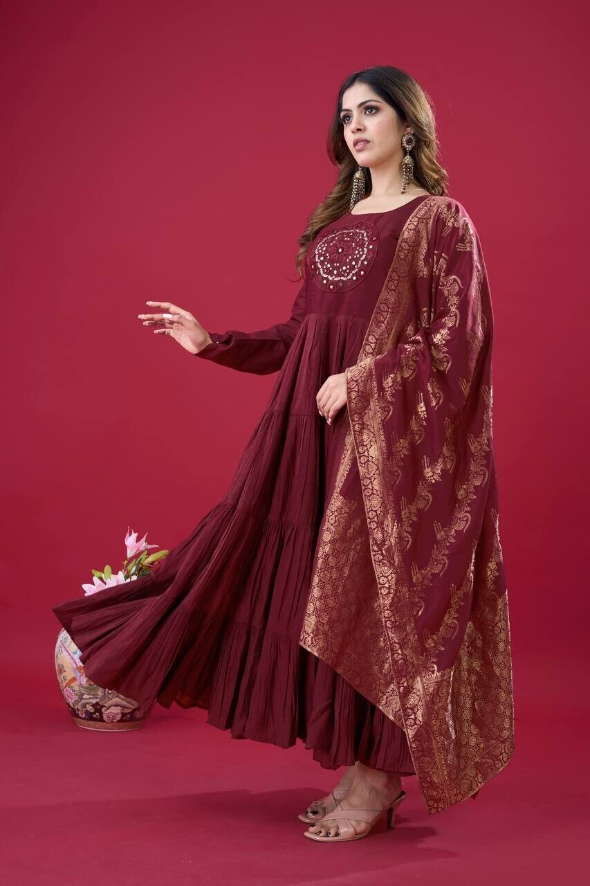 Pakistani Silk Salwar Kameez Readymade Suit Indian Wedding Party Gown Anarkali