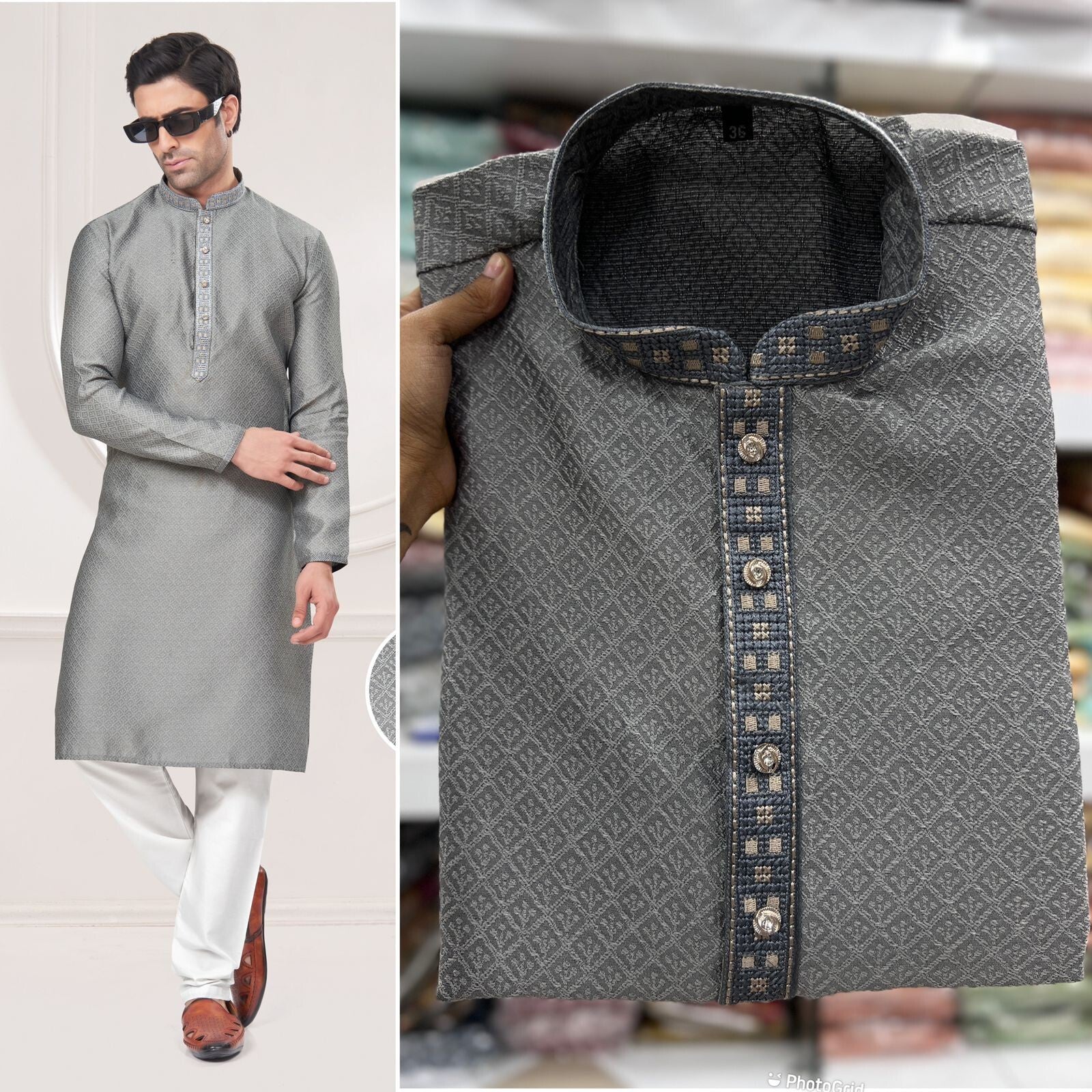 Men's Black Long Silk Kurta Pajama Indian Wedding 2 Piece Set Wedding Kurta