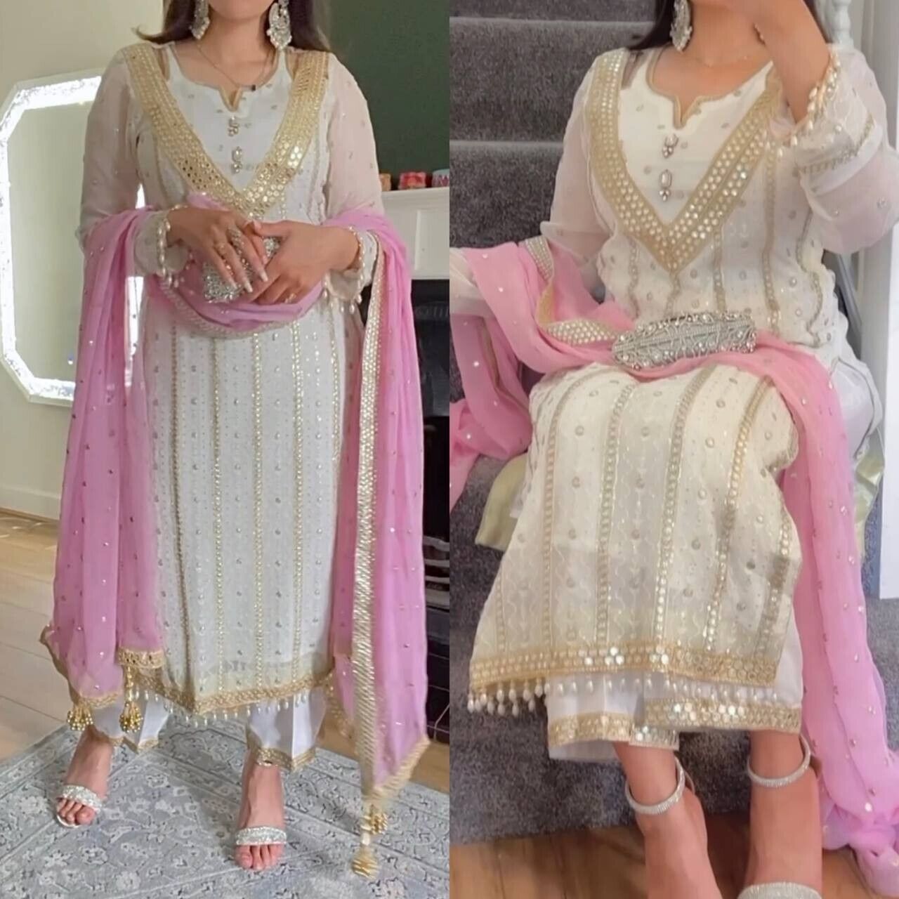 Elegant Pink Embroidered Faux Georgette Salwar Kameez  Set – 3-Piece Ensemble