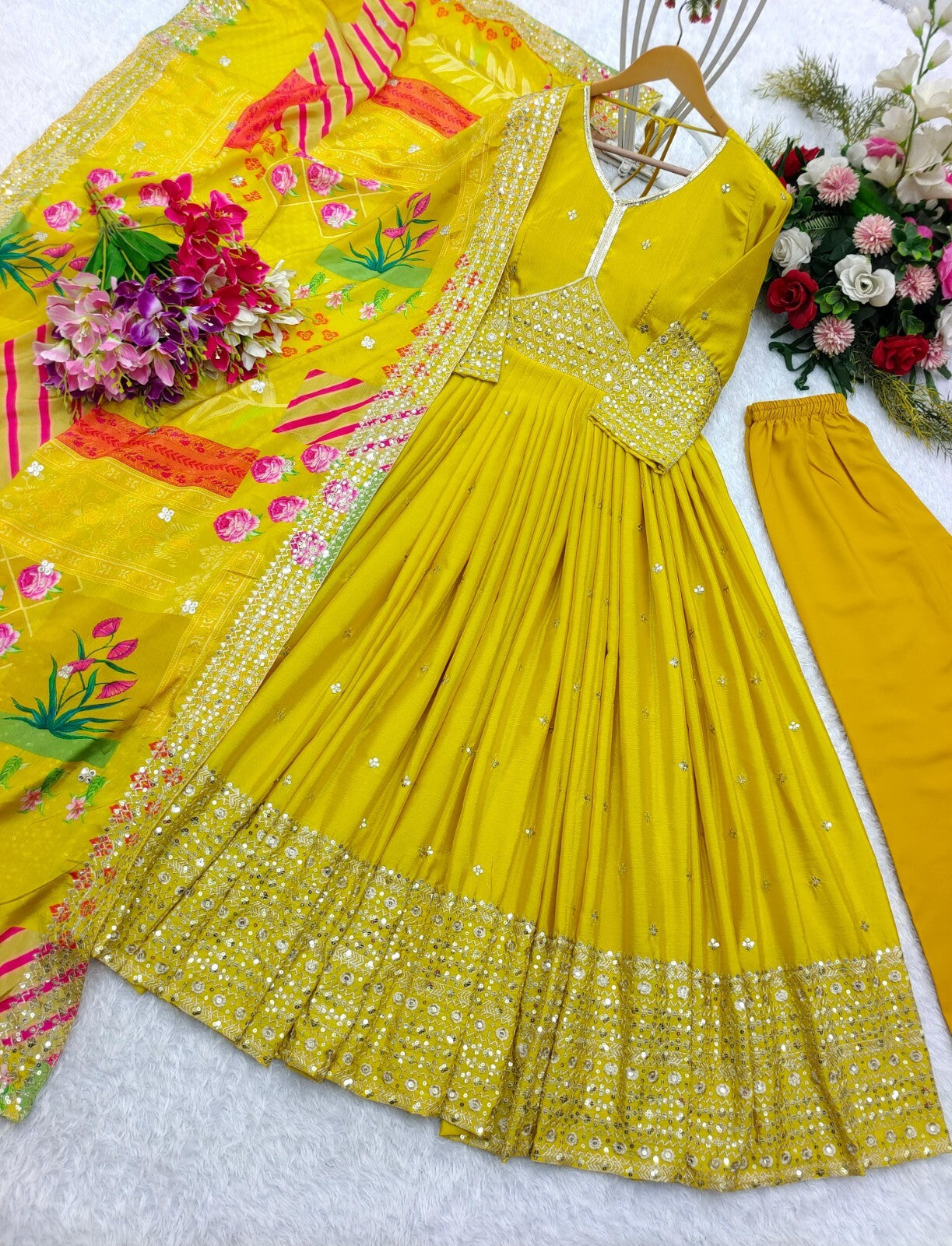 Pure Chinon Silk Anarkali Gown Set with Dupatta Elegant Party & Wedding Wear