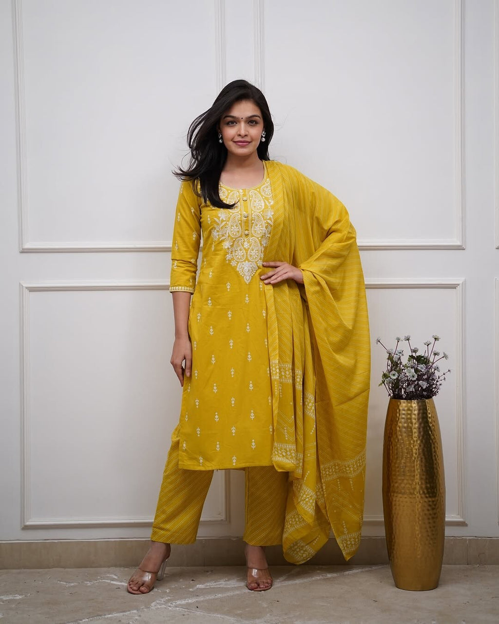 Embroided Floral Printed kurta  Salwar Kameez Suit Set Indian Fabric Cotton 60