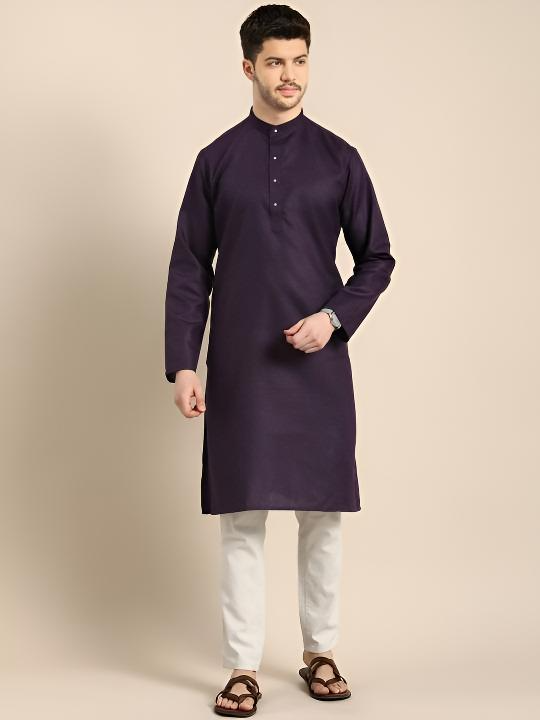 Pure Cotton Pakistani Men’s Long Shirt Kurta Tunic Party Wear violet Blue