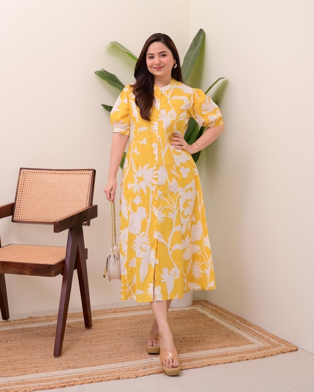 Yellow  Printed Outfit for Women Indian Paksitani Anarkali Gown
