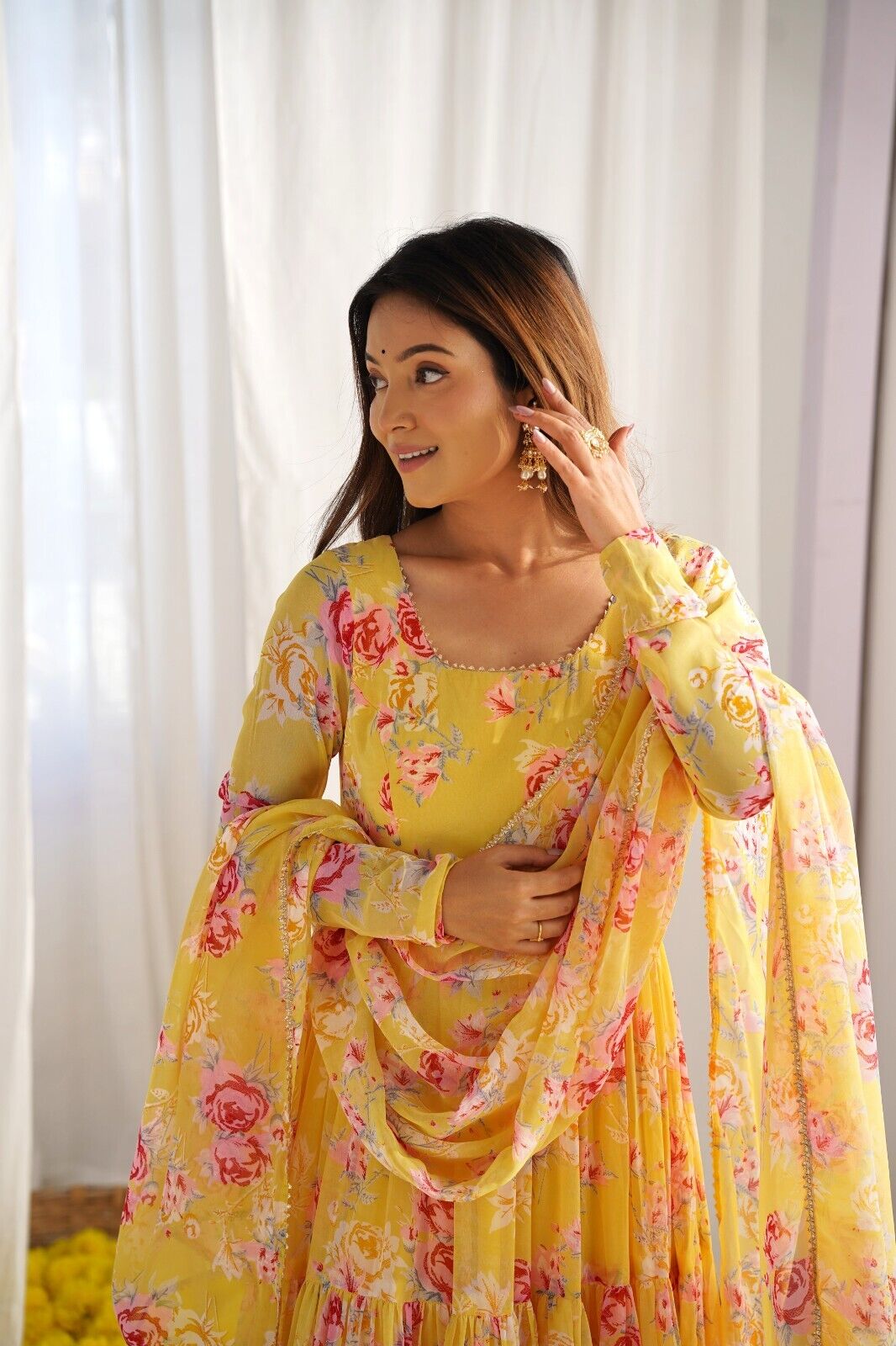 Georgette Full Floral Anarkali Gown Suit – Perfect for Festive Occasions