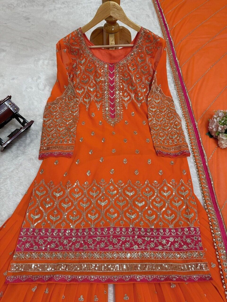 Faux Georgette Embroidered Zari Work  Sharara Suit Set with Embroidered Dupatta