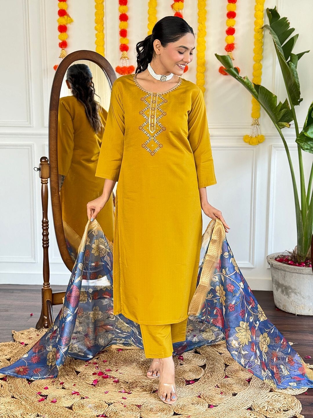 Elegant Viscose Chanderi Silk suit salwar kameez Kurta Set with Jacquard Dupatta