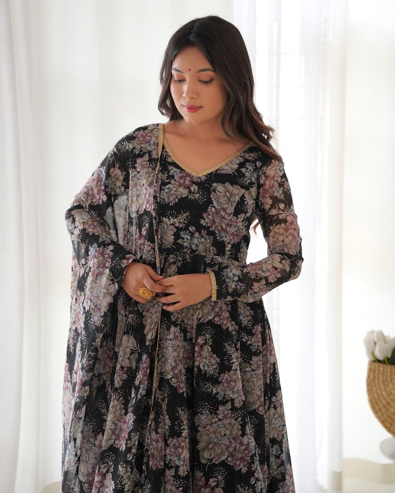 Women's Floral Fox Georgette Anarkali Gown Suit Set – Ready to Wear Wedding wear