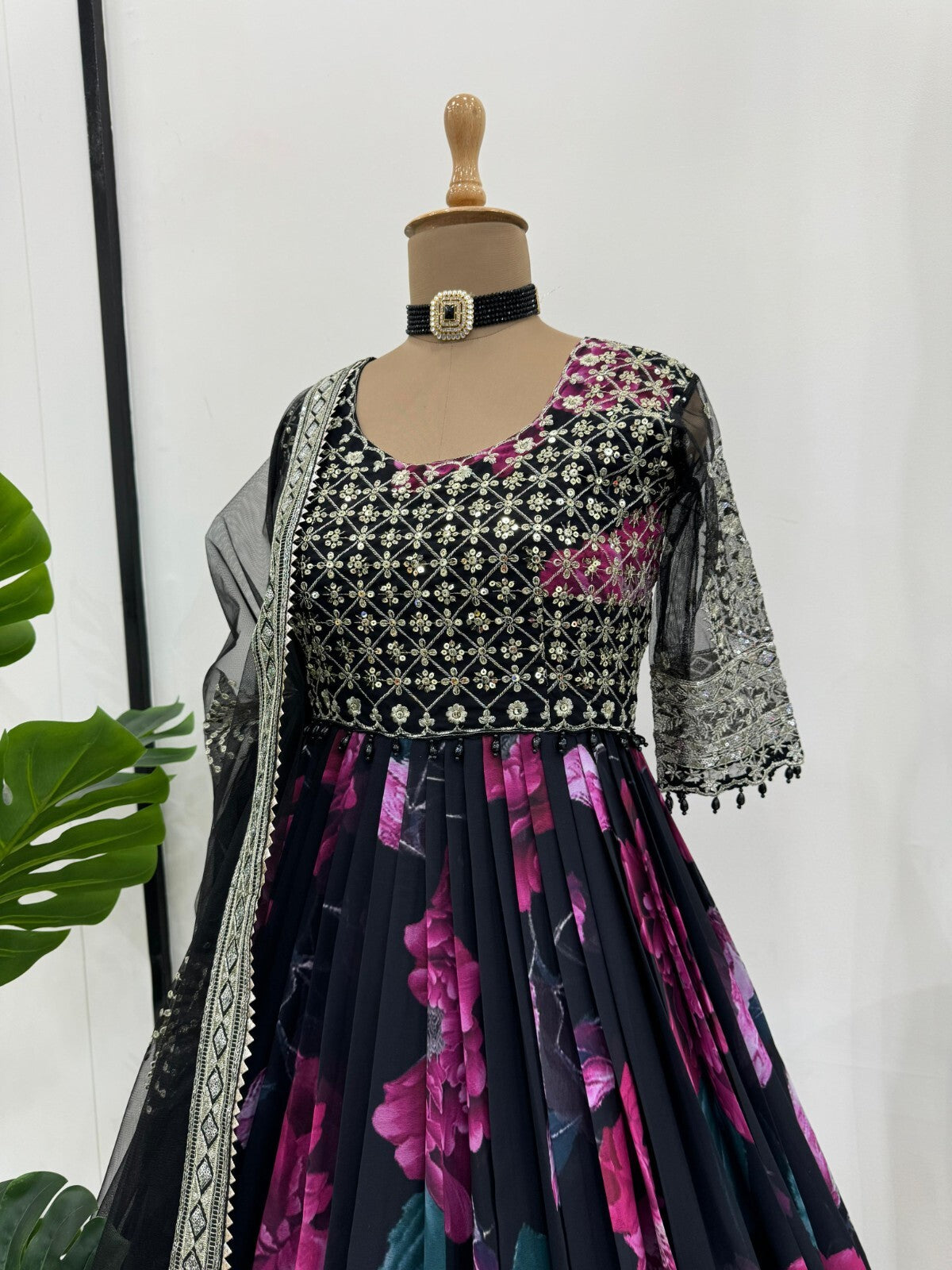 Indian Anarkali Style Georgette Fabric Gown with Dupatta - Party Wear Dress