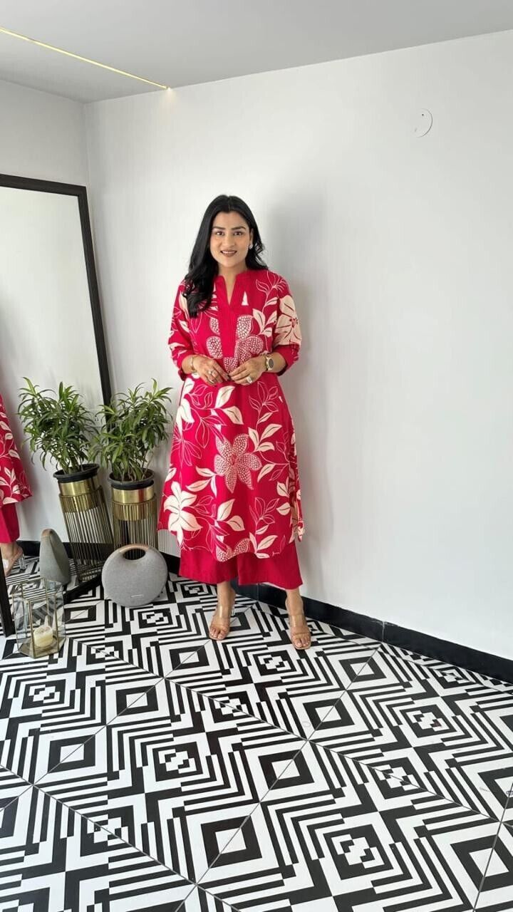 2 Pcs Cotton Wear Kurta with pant Indian Readymade Beautiful Salwar Kameez