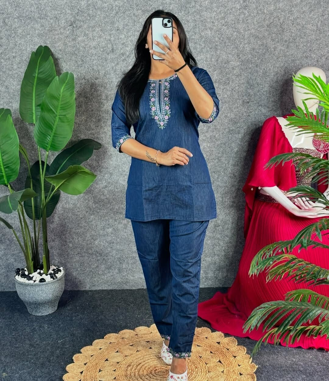 2 pcs Cotton Solid night Suit Kurti Set Women Ethnic Kurta Pant Set Dress