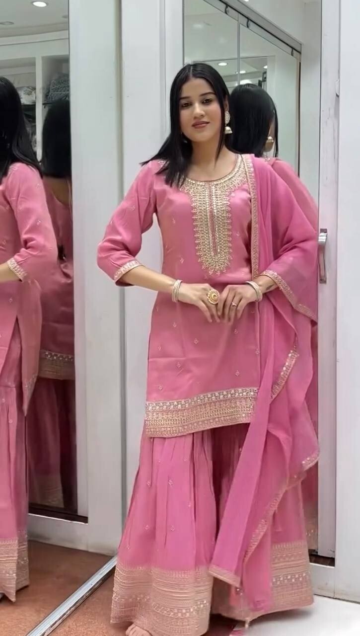 Embroidered Georgette Pakistani Party Wear Fancy Sharara palazzo Set