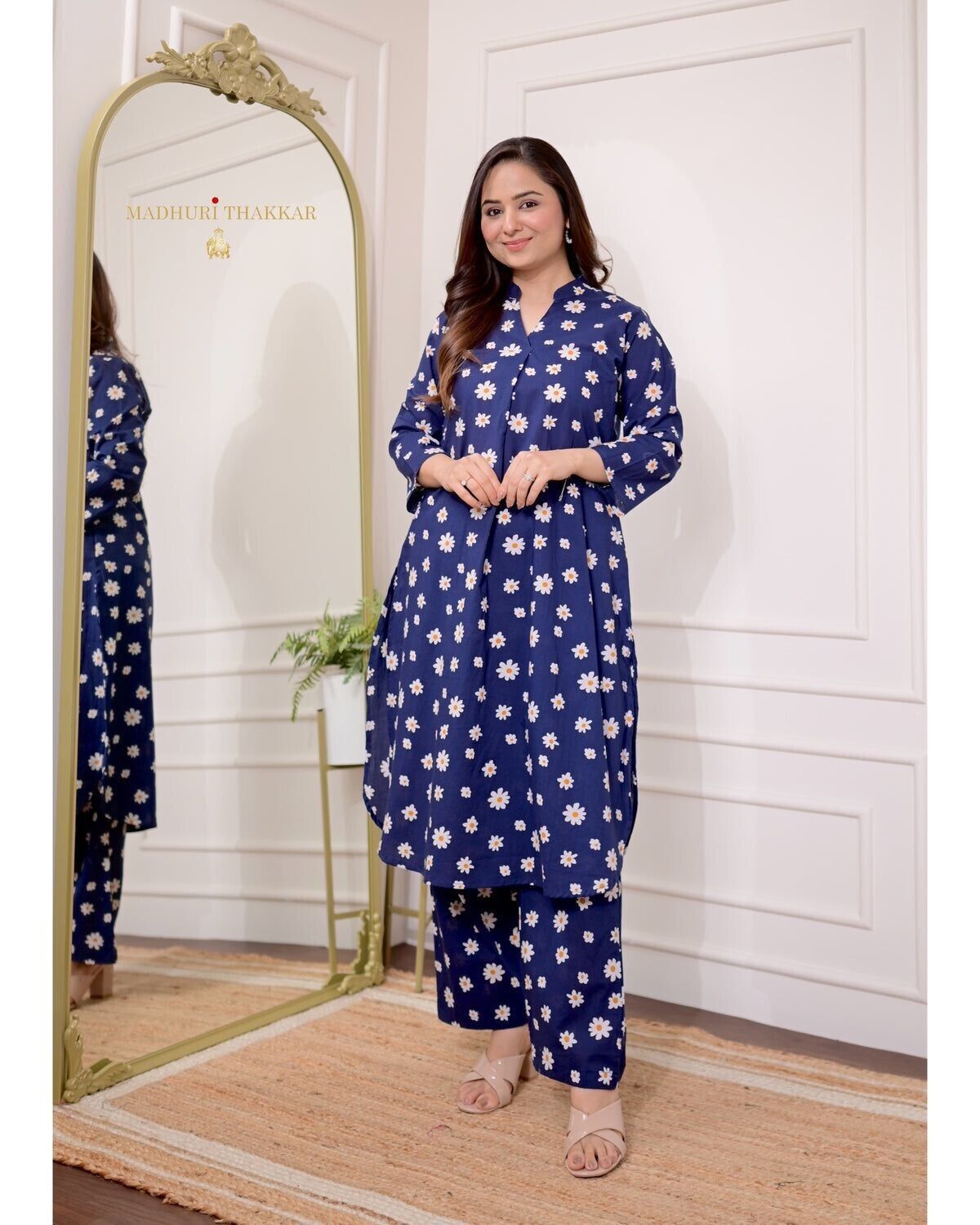 2 pcs indian women cotton kurta pant sets floral print co-ords set gift