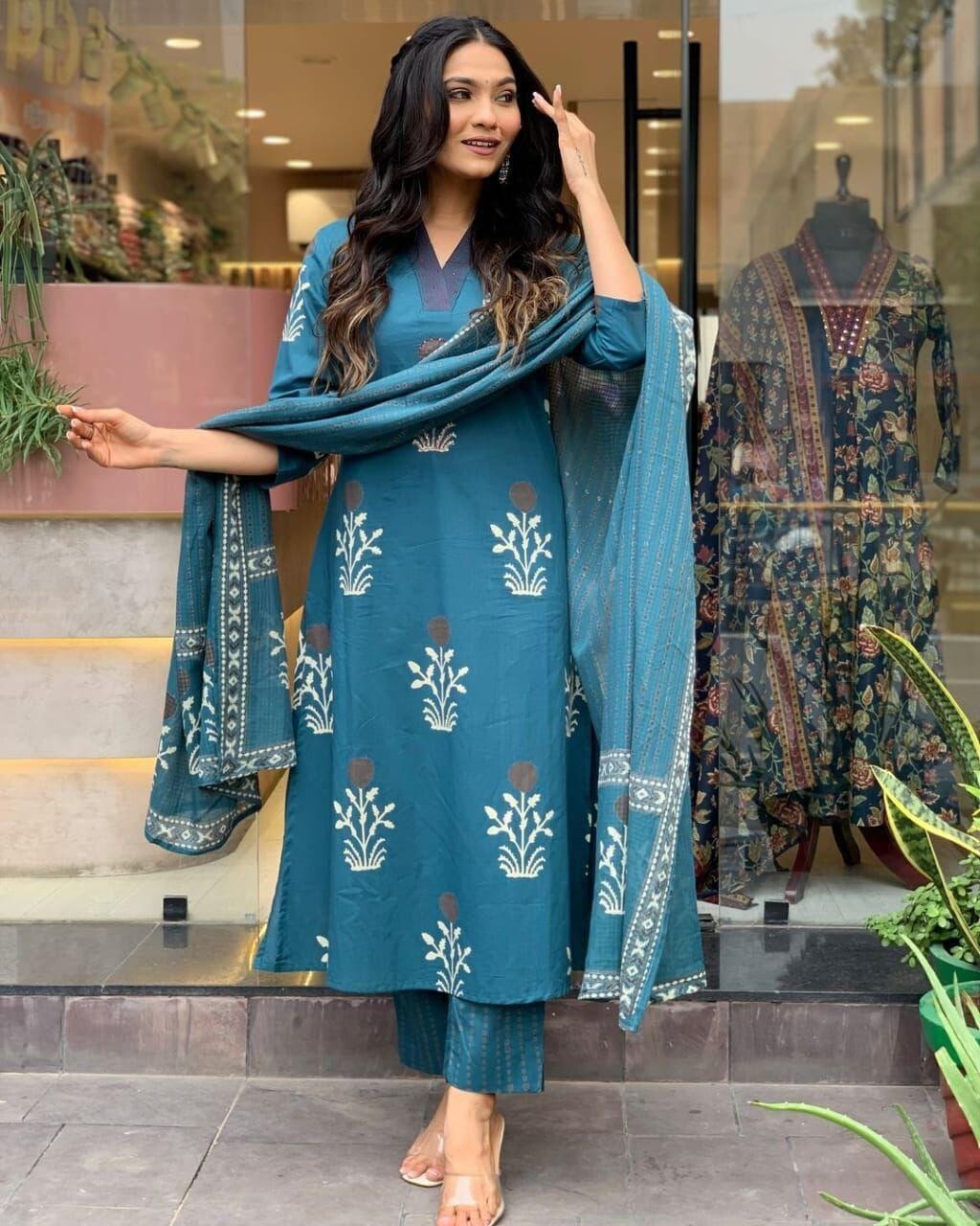 Cotton Printed Flared Anarkali Gown – Rayon Long Maxi Dress for Women