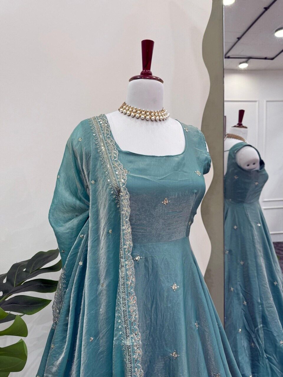 Anarkali Silk Gown Set with Thread & Sequin Work – Fully Stitched Ensemble