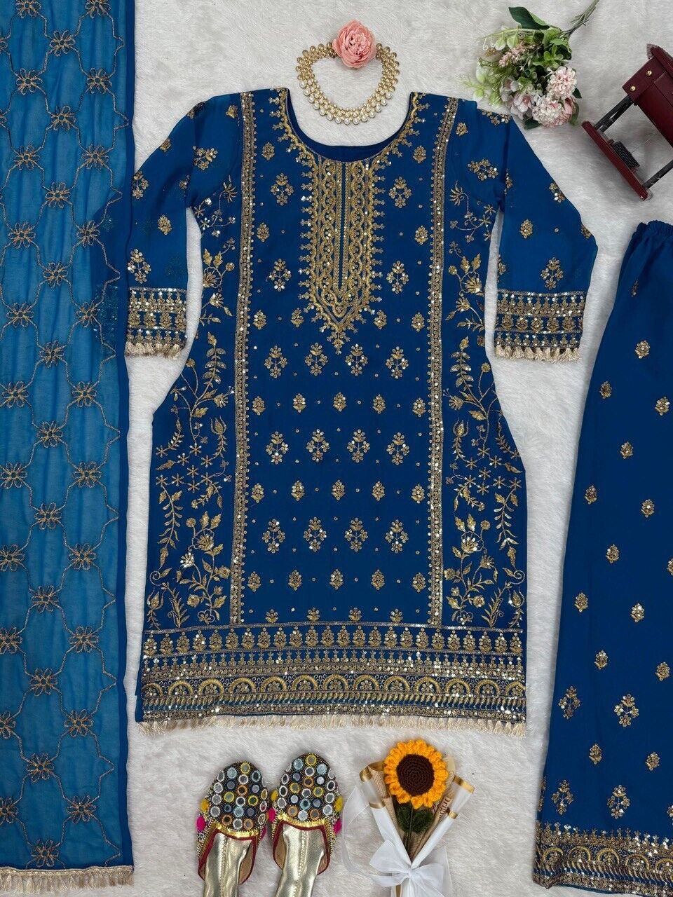 Georgette Salwar Kameez with Dupatta for Party Palazzo Kurti Set Sharara