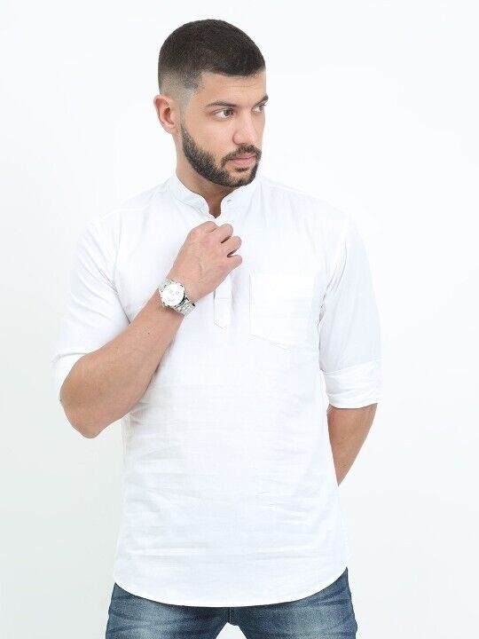 High Quality Men’s Short kurta Shirt Kurta Party Wear Solid White Plus Size
