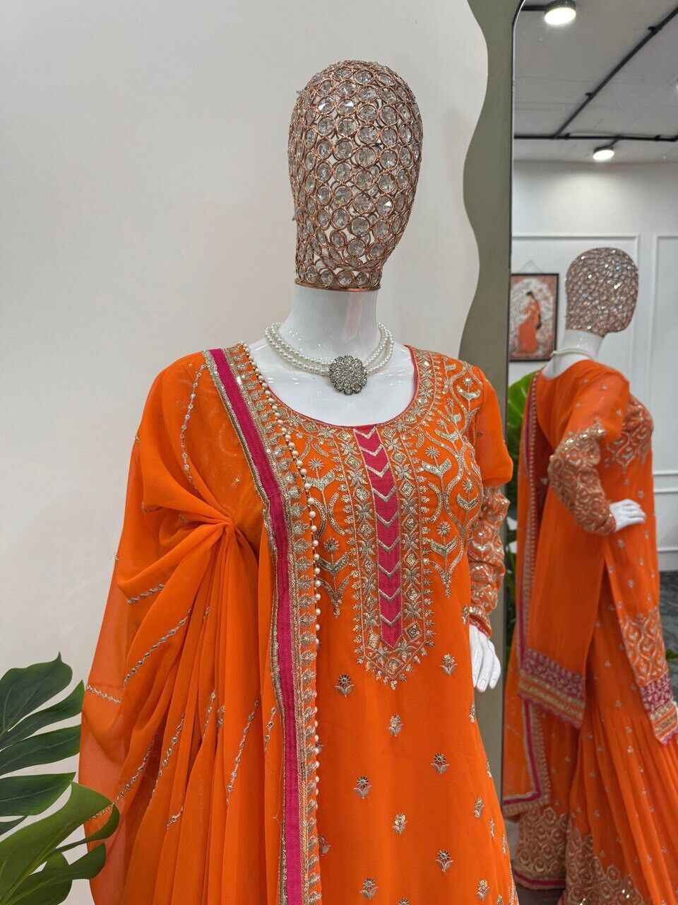 Faux Georgette Embroidered Zari Work  Sharara Suit Set with Embroidered Dupatta