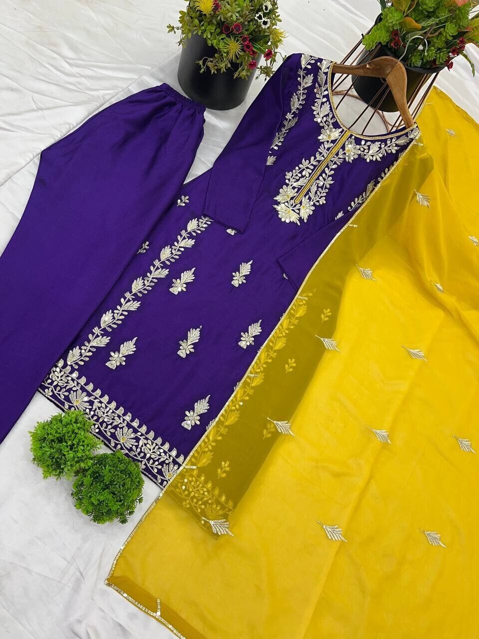 Chinnon Silk  Salwar Kameez Pakistani Dress Ready To Wear Suits Indian Embroided