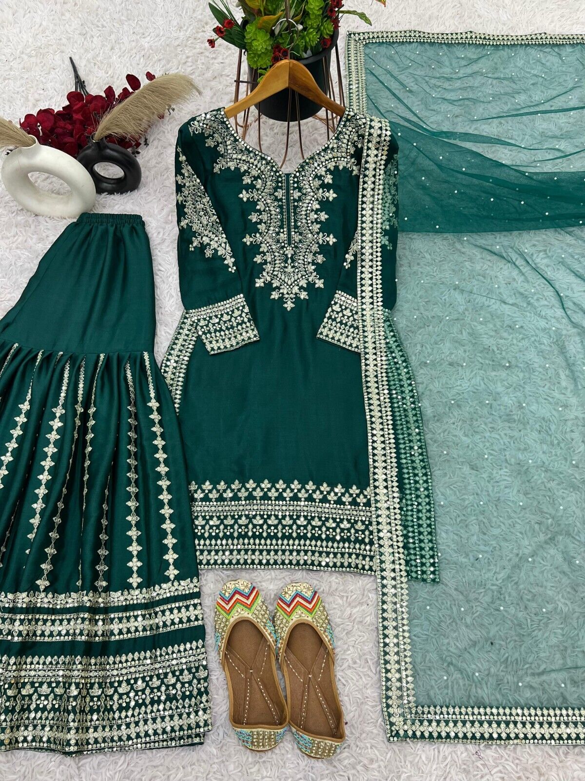 Bollywood Sharara Palazzo Kurta Plazzo Dupatta Set Designer Women Georgette