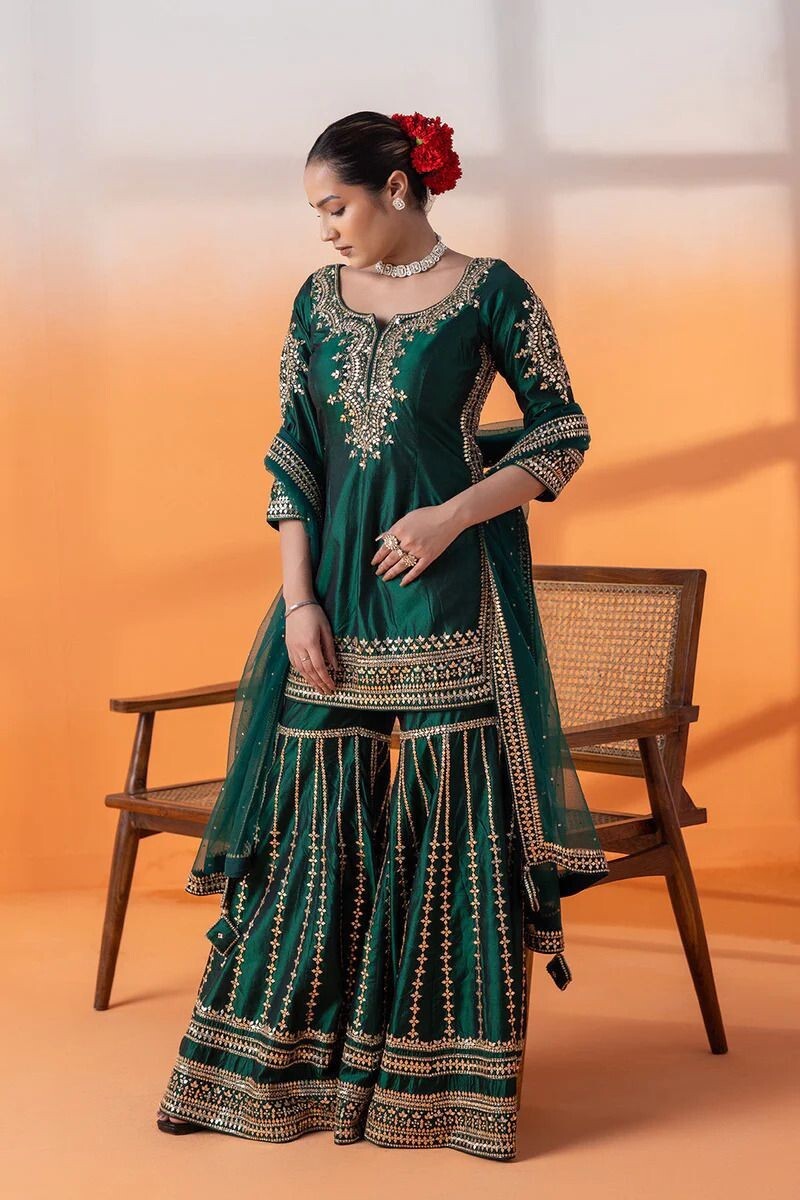 Bollywood Sharara Palazzo Kurta Plazzo Dupatta Set Designer Women Georgette