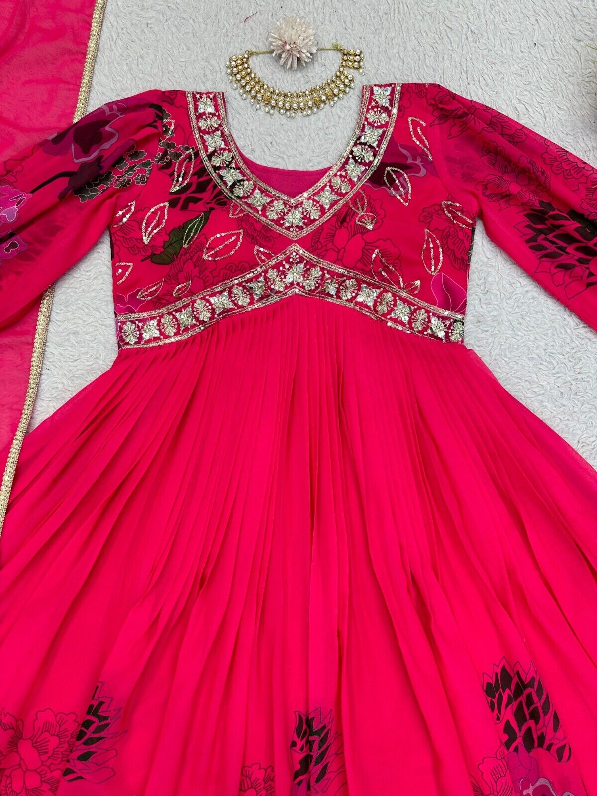 Designer Floral Faux Georgette Anarkali gown Flared Sleeves  Ready-to-Wear