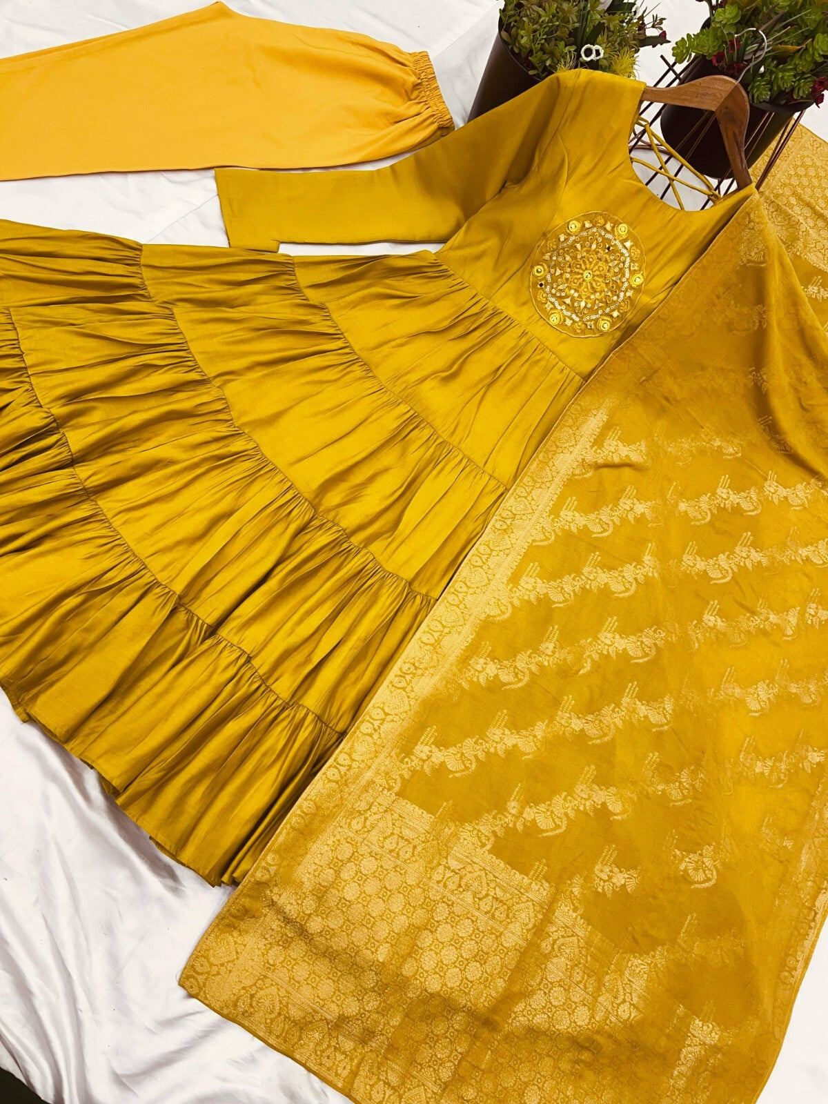 Silk Party Wear Flared  Anarkali Gown Set readymade fullly sttitched