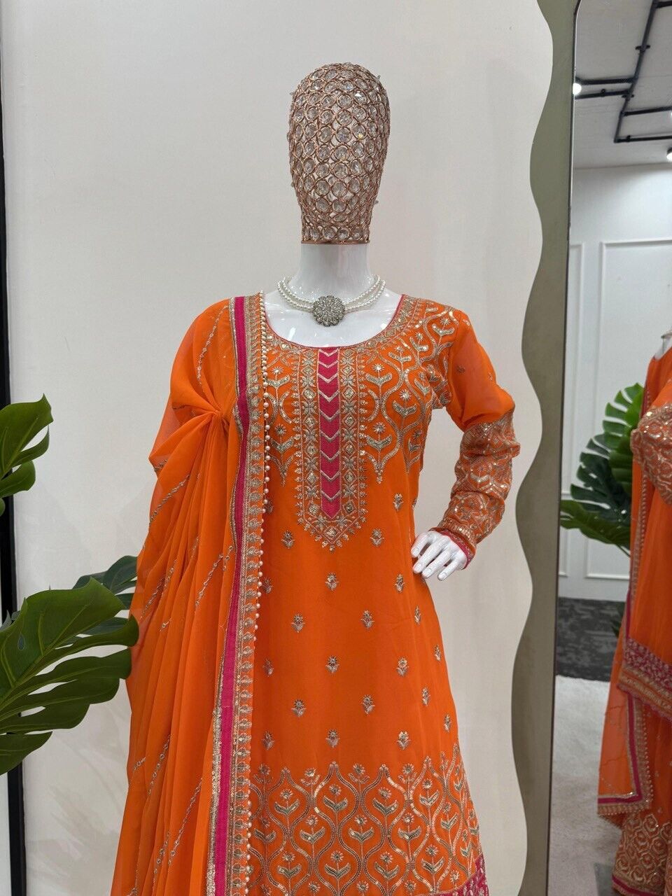 Faux Georgette Embroidered Zari Work  Sharara Suit Set with Embroidered Dupatta