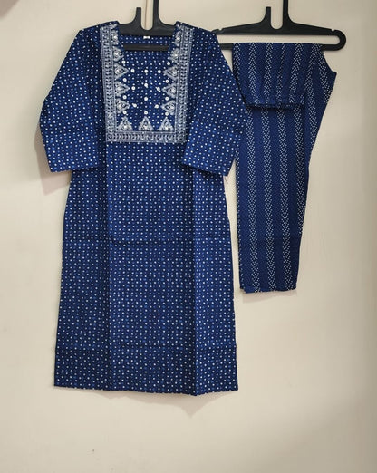 Cotton Blue Color  Salwar Kameej Suit , Wedding party wear Kurti pant 3 pc