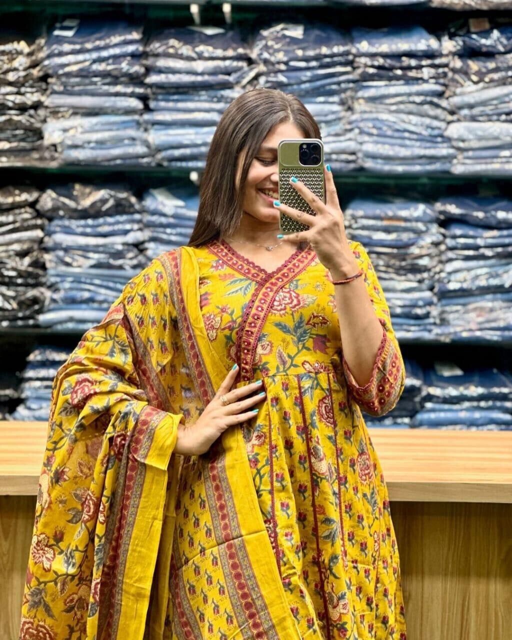 Cotton Beautiful Anarkali Kurti Suit Dress Indian Bollywood Ethnic Kurta Pant