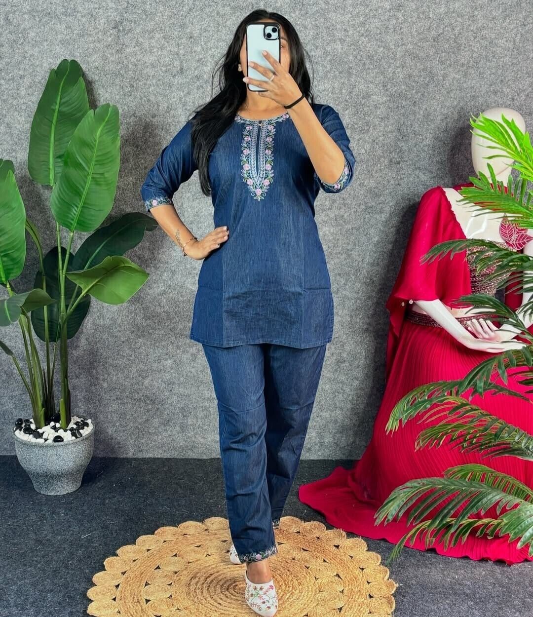 2 pcs Cotton Solid night Suit Kurti Set Women Ethnic Kurta Pant Set Dress