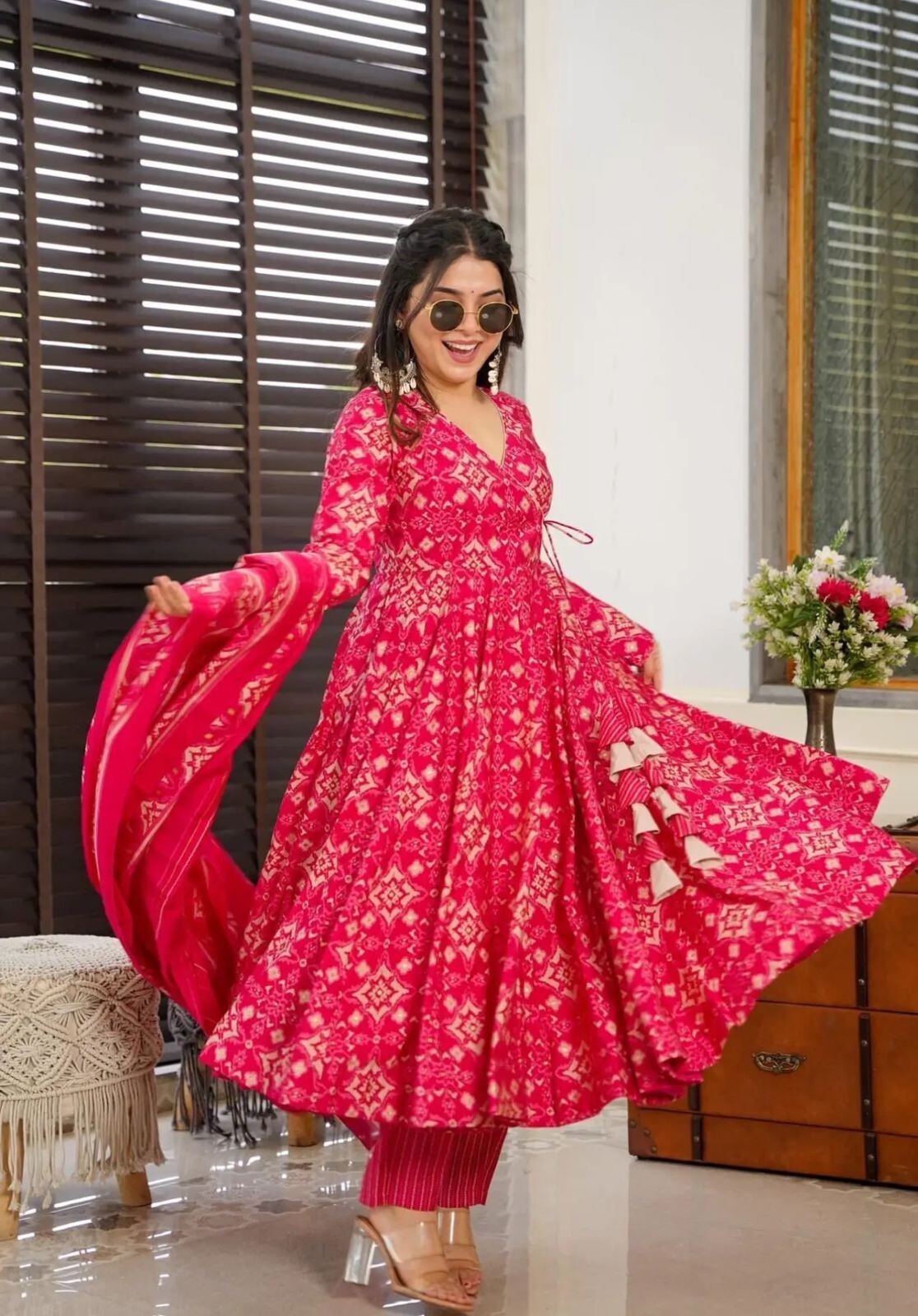 Indian Anarkali Gown Full length  Kurta Set – Pure Cotton with Tassel Dori Work