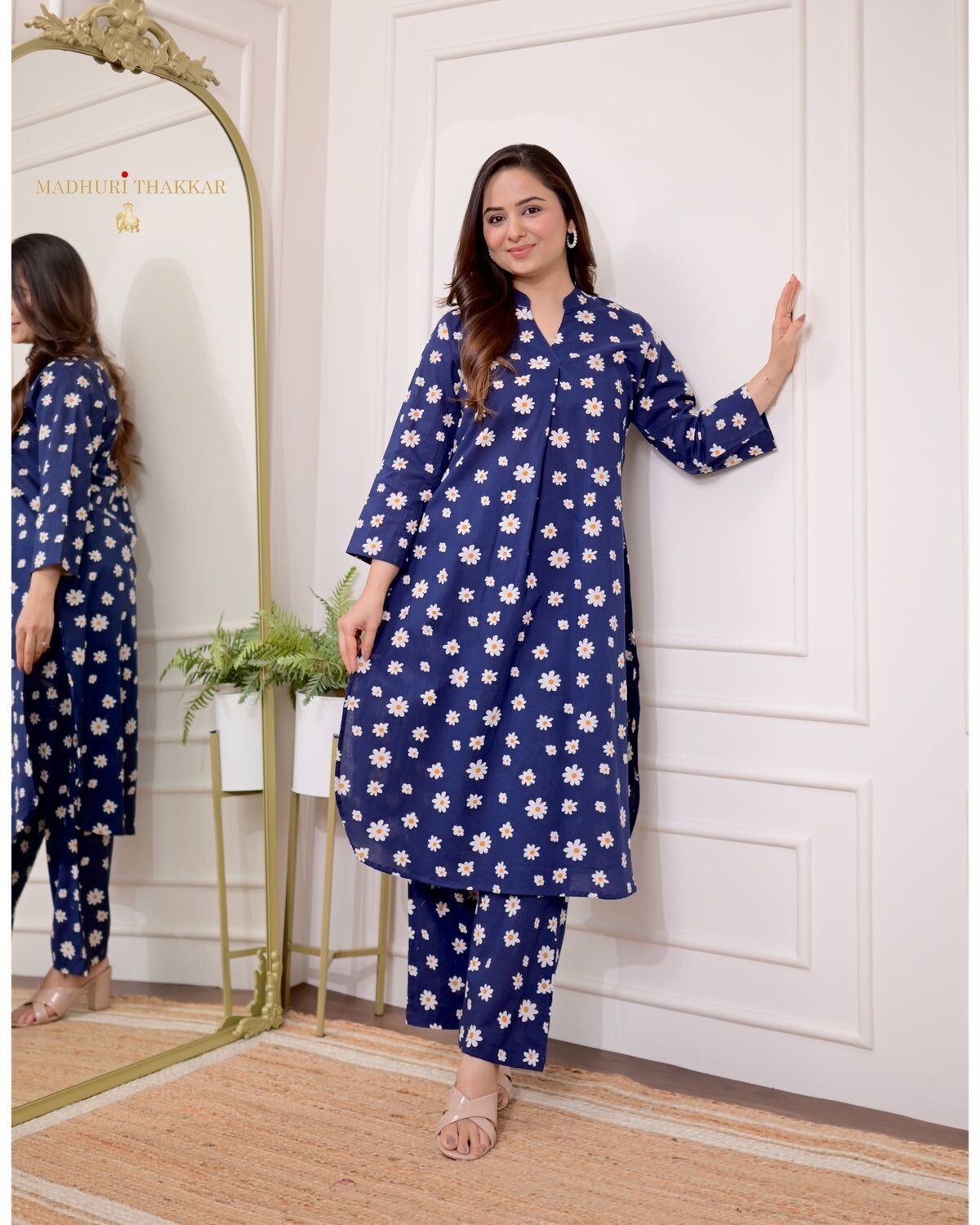 2 pcs indian women cotton kurta pant sets floral print co-ords set gift