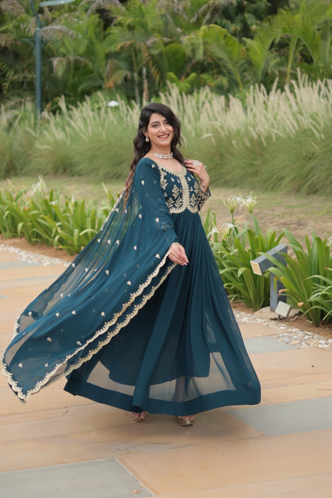 Zari work Long Anarkali  Indian Partywear Wedding Gown for Women Georgette