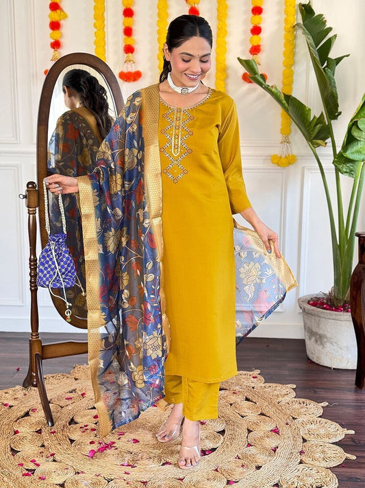 Elegant Viscose Chanderi Silk suit salwar kameez Kurta Set with Jacquard Dupatta