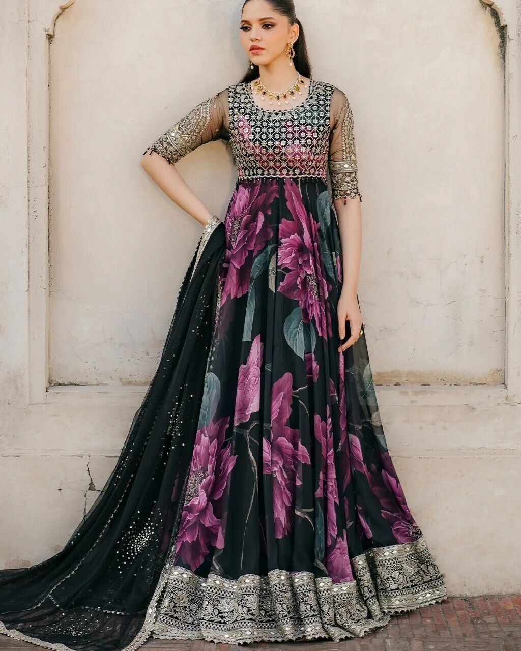 Indian Anarkali Style Georgette Fabric Gown with Dupatta - Party Wear Dress