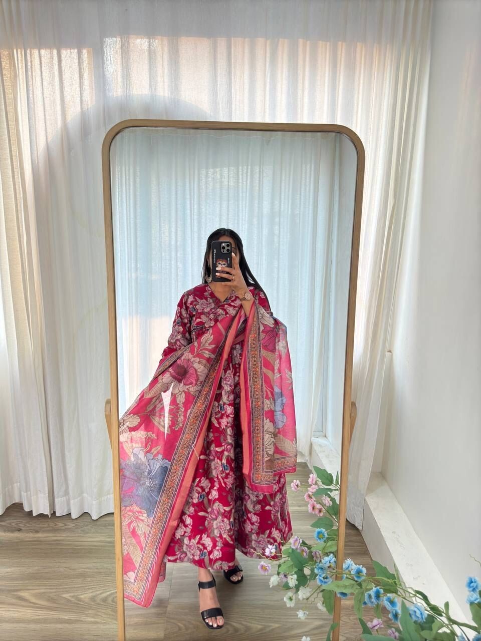 New indian Organza Taby Silk Anarkali Gown Print & Handwork - Ready to Wear