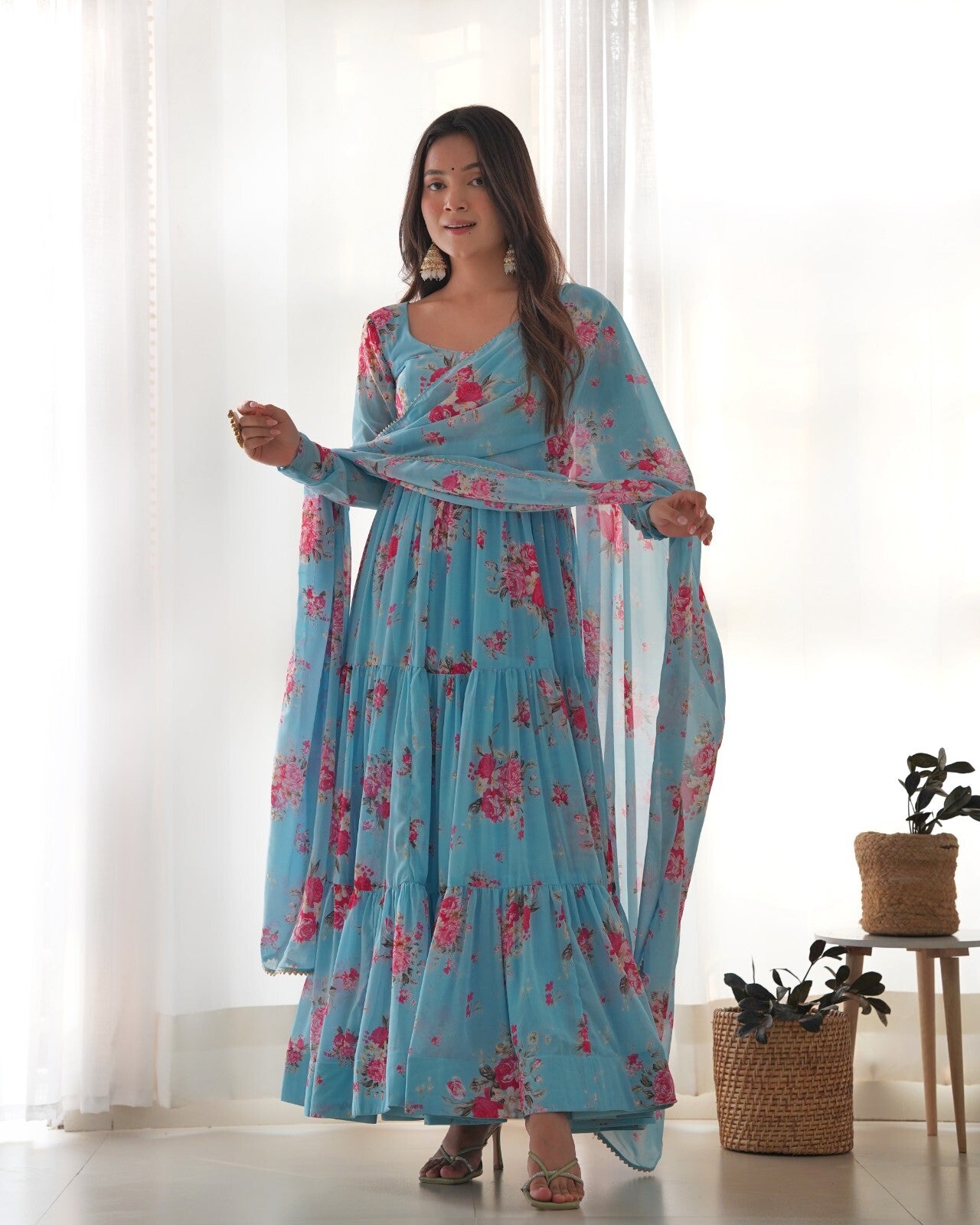 Georgette Full Floral Anarkali Gown Suit – Perfect for Festive Occasions