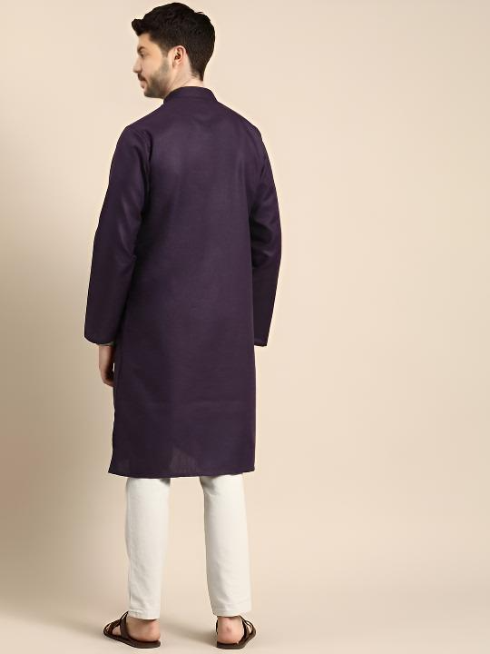 Pure Cotton Pakistani Men’s Long Shirt Kurta Tunic Party Wear violet Blue