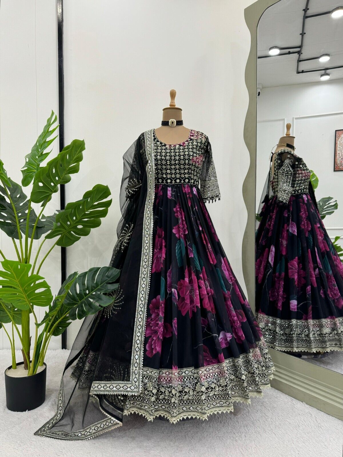 Indian Anarkali Style Georgette Fabric Gown with Dupatta - Party Wear Dress