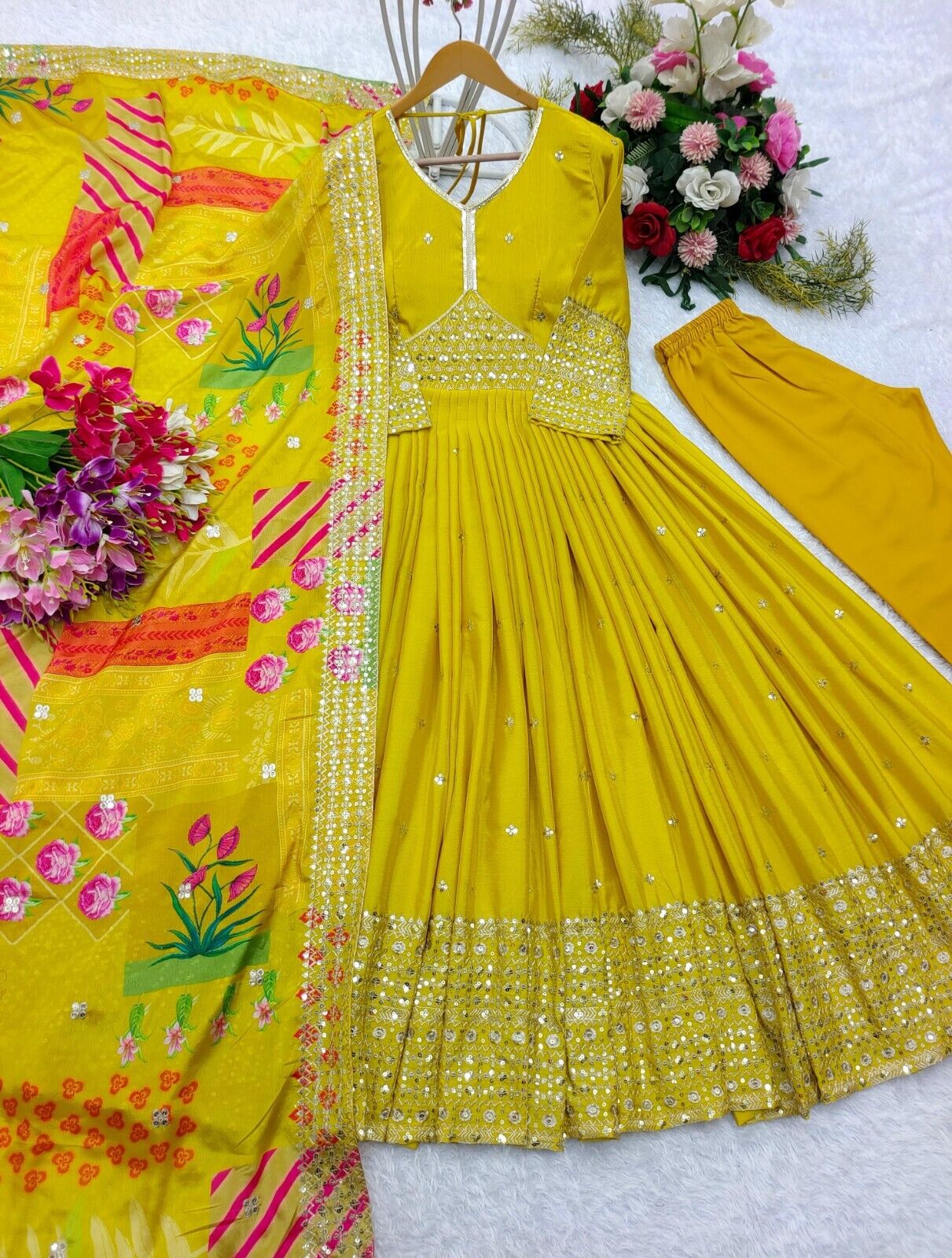 Pure Chinon Silk Anarkali Gown Set with Dupatta Elegant Party & Wedding Wear
